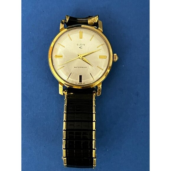 Vintage 1960s Mens Elgin Silver & Gold tone Pie Pan Dial Watch in box - Picture 12 of 16